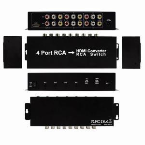 4 AV to HDMI 2RCA 컨버터 4개의 RCA 컴포지트 CVBS 스위치 2AV 어댑터 4RCA 입력 1HDMI 출력 지원 16 9 3