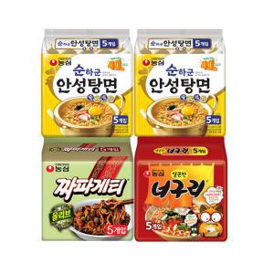 농심 순하군 안성탕면, 125g, 10개 + 짜파게티, 140g, 5개 + 얼큰한너구리, 120g, 5개