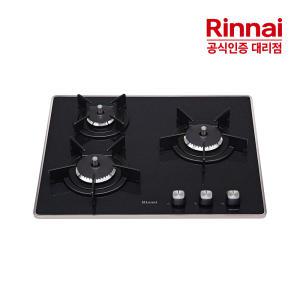 린나이 3구 빌트인 가스레인지 RBR-PF3001D 가스쿡탑 자동불꽃조절센서 블랙펄