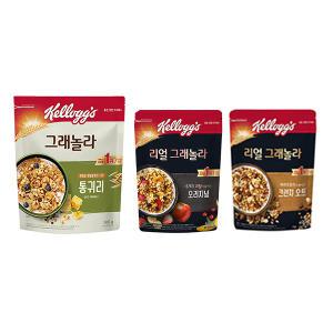 켈로그 리얼 그래놀라, 400g, 1개 + 통귀리 그래놀라, 500g, 1개 + 리얼 그래놀라 크런치 오트, 400g, 1개