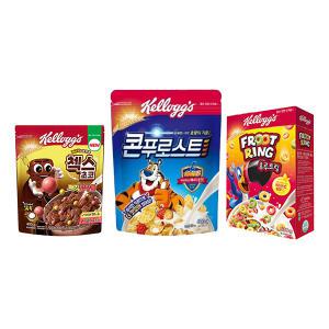 켈로그 첵스초코 매직팝핑볼, 400g, 1개 + 콘푸로스트, 600g, 1개 + 후르트링, 530g, 1개