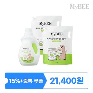 초핫딜 마이비 피부에순한 유아유연제 용기(1500ml)+리필(2100ml) 2팩