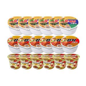 농심 육개장사발면, 86g, 6개 + 김치사발면, 86g, 6개 + 짜파게티범벅, 70g, 6개