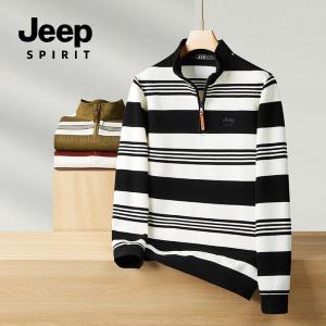 Jeep Spirit 남성 오버핏 골지 반집업 폴라 맨투맨 야외 반집업 티셔츠