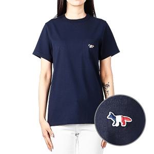 [메종키츠네]23FW 여성 트리컬러 폭스 반팔 티셔츠 (FW00107KJ0010 NAVY)