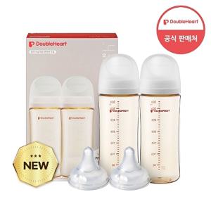 [더블하트]더블하트 모유실감 3세대 PPSU 젖병 베이직 트윈팩 330ml+젖꼭지(2입)