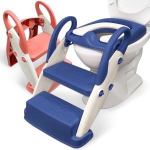 Upgrade 4-in-1 Toilet Seat & Step Stool - Blue Potty Training Toilet with 2 Step System for Kids Boy