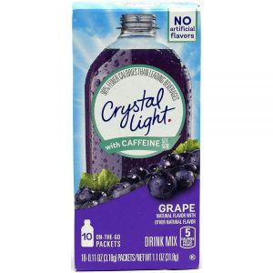 Crystal Light On The Go 포도 카페인 음료 믹스, 10팩 박스 (5팩)