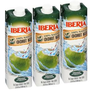 Iberia 100% 순수 유기농 코코넛 워터, 1리터, 100ml(33.8온스) (3팩)