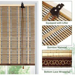 고요한 분위기  빈티지 대나무 롤러 블라인드 - 창문 및 문용 빛 차단 선샤이드 코드 디자인 홈 데코