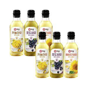 [기타]백설 조리유 500ml 3종 세트(카놀라유x2+포도씨유x2+해바라기씨유x2)