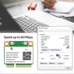 [기타보안용품] 1200Mbps 블루투스 4.2 하프 미니 PCI-E Wifi 카드 MC-AC7265 무선 인텔 7265 802.11ac 2.4