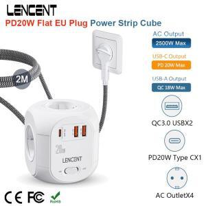 LENCENT 멀티탭 큐브, AC 콘센트 4 개, QC3.0 USB 포트 2 개, PD20W C타입 2M 편조 케이블, 멀티 소켓, 가