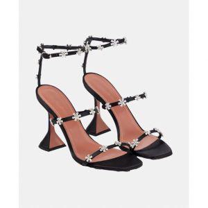 Amina Muaddi 앵클 스트랩 샌달 블랙 여성구두 명품 펌프스 여자명품구두 Lily Sandal Satin