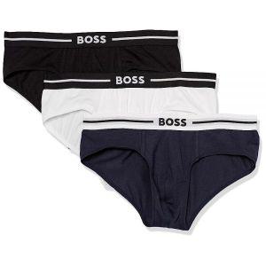 BOSS 남성건강에 도움 볼드 로고 힙스터 브리프 3팩 블랙화이트스프루스 블루 476468