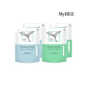 초핫딜 마이비 새싹내추럴 리필(1200ml) 2팩+유연제 리필(1200ml) 2팩