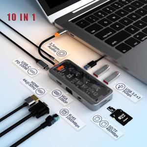 Basix USB C 허브, 맥북 에어 프로 M2 액세서리용, 기가비트 이더넷, 3.0, 100W 어댑터, C타입 HD MI VGA,