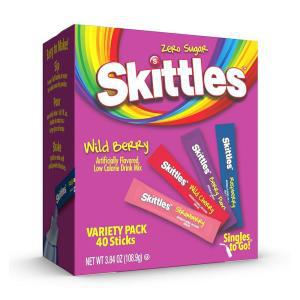 SINGLES TO GO! Skittles Singles To Go Wild Berry 버라이어티 팩, 워터톡 파우더 드링크 믹스, 무설탕,