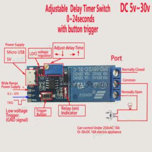 조절 가능 가능  지연 시간 스위치 NE555 타이머 릴레이 모듈 0-24 초 오프 타이밍 보드 DC 5V 12V 24V