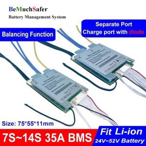 7S 10S 12S 13S 14S 35A 배터리 BMS 36V 48V 52V 35A BMS 밸런스 기능 스위치 온도 센서 DIY 전기 자전거용