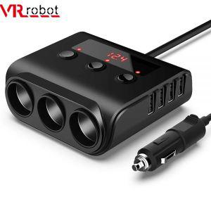 차량용 시거잭 멀티 소켓 젠더 VR 로봇 12 24V 자동차 분배기 충전기 온 오프 스위치 4 포트 USB 충전용기