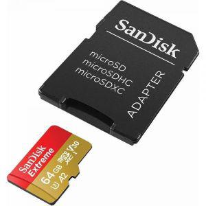 SanDisk 익스트림 마이크로SDXC UHS-I 64GB 메모리 카드 어댑터 포함 C10 U3 V30 4K A2 마이크로SD 레드 SD