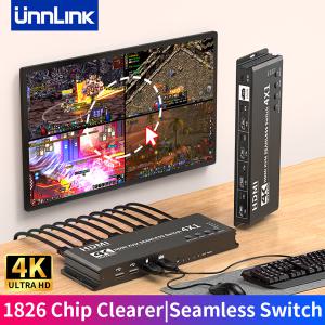 Unnlink 4K HDMI 쿼드 KVM 멀티뷰어 4x1 심리스 스위치 마우스 키보드 동기 컨트롤러 핫키 전환 4 포트