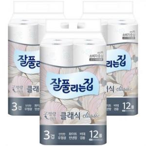 잘풀리는집 클래식 롤화장지 27m 12롤, 3개 one option