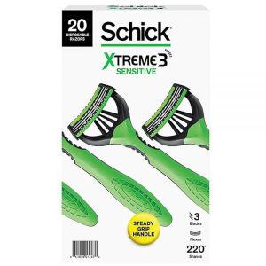 Schick Xtreme 3 민감성 일회용 면도기 알로에 포함 남성건강에 도움 20개 그린 474238