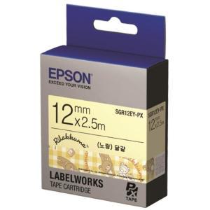 EPSON)라벨프린터리본 리락쿠마(SGR12EY)노랑 흑문자카트리지 프린트 인쇄 테이프 용지