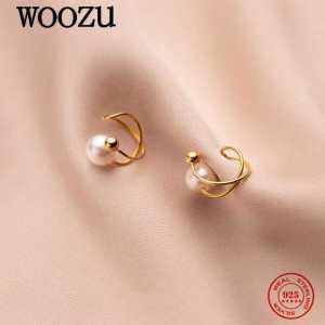 WOOZU-진짜 925 실버 미니멀리스트 달콤한 진주 귀 걸이 여자 커프 피어싱 보석 선물