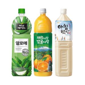 [한번에먹자] 미닛메이드 제주감귤 1.5L 2페트 + 알로에 1.5L 2페트 + 웅진 아침햇살 1.5L 2페트, 총 6페트