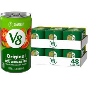 V8 오리지널 100% 야채 주스, 토마토 주스와 블렌드, 140ml(5.5액량 온스) 캔 (8캔 6팩)