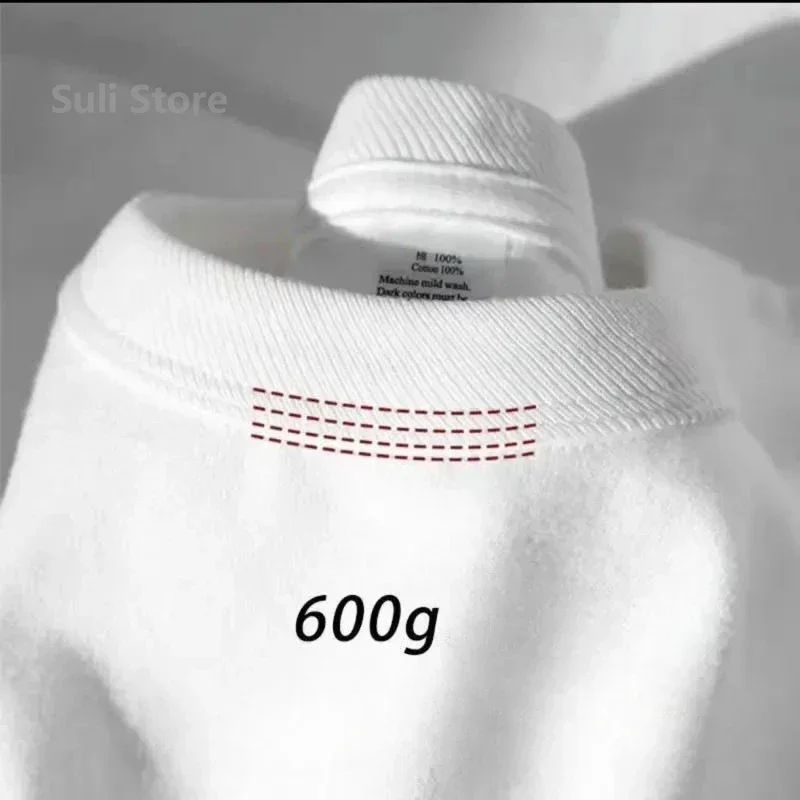 600g 헤비 듀티 코튼 반팔 티셔츠 남성용 패션 퓨어 코튼 두꺼운 반팔 반팔 티셔츠