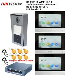 HIKVISION 다국어 POE 비디오 인터콤 키트, DS-KV8113-WME1(C) 및 DS-KH6320-WTE1 및 PoE 스위치 포함, 802.3af