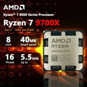 AMD 라이젠 7 9700X 프로세서, 5.5GHz 8 코어 16 스레드 40MB 게임 캐시, 4NM TDP 65W 소켓, AM5 게임용 CPU 젠 5, 신제품