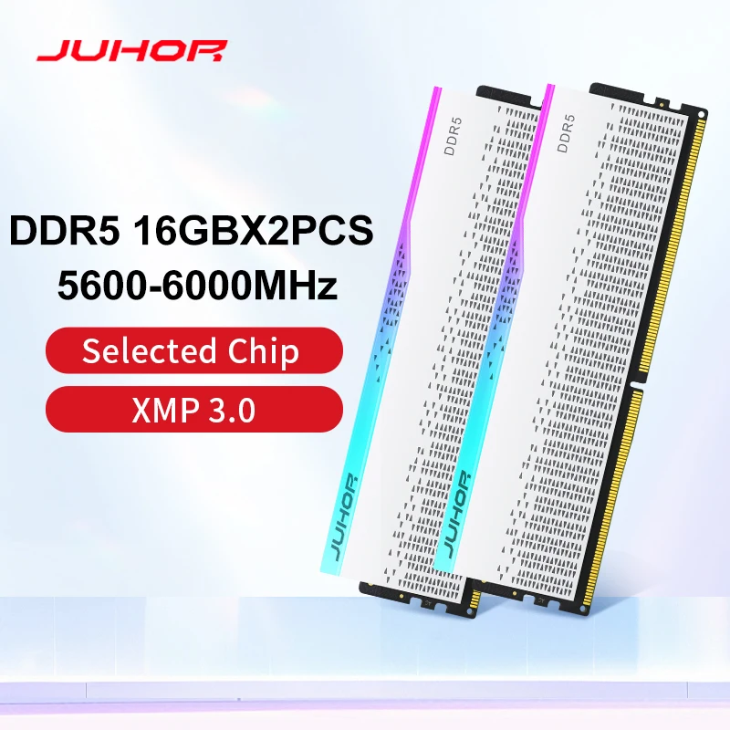 JUHOR 데스크탑 메모리, RGB DDR5, 16GB X2, 6000MHz, 5600MHz, Dimm, 고속 메모리 램