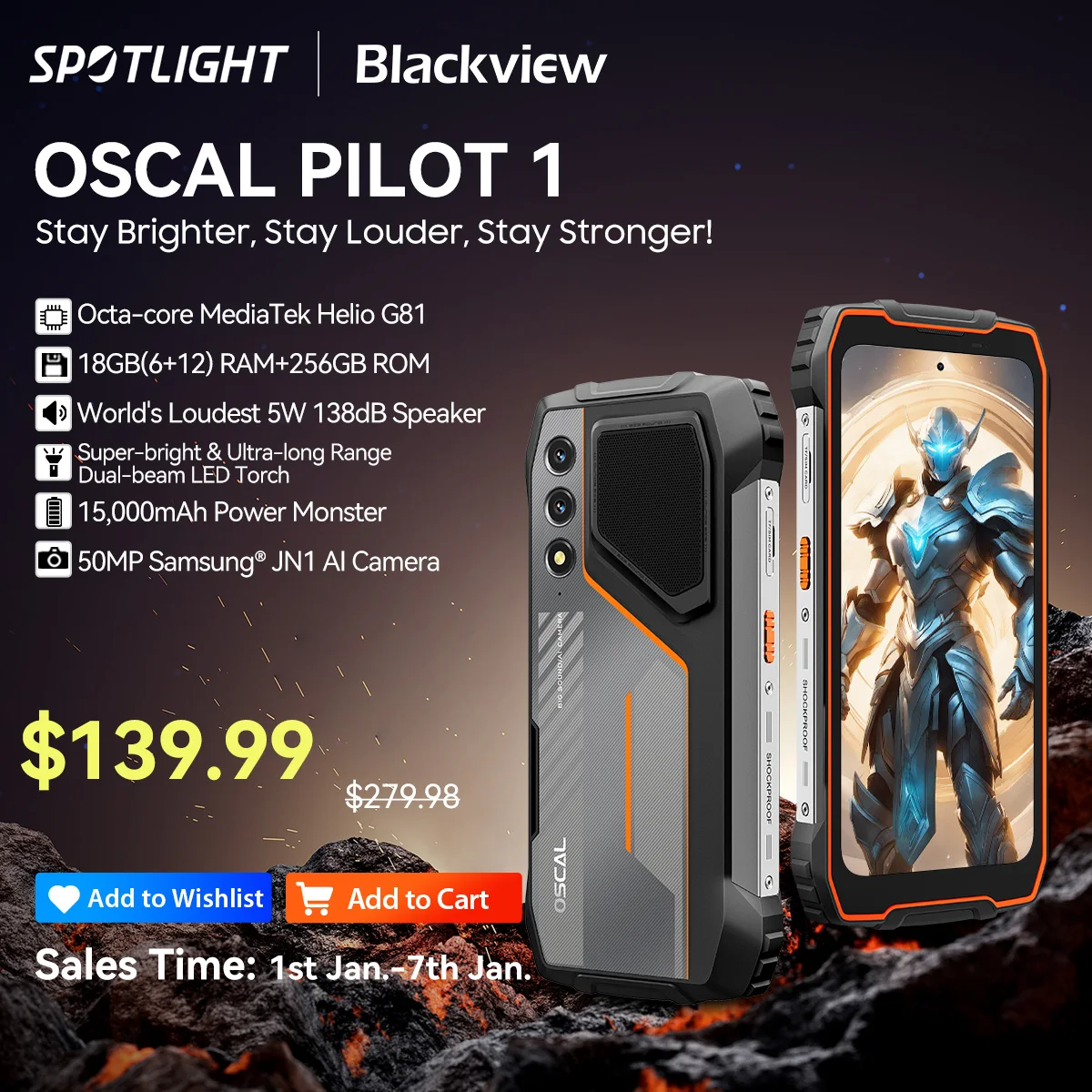 Blackview OSCAL PILOT 1 견고한 휴대폰, 6GB + 256GB ,Helio G81 스마트폰, 안드로이드 14, 6.67 인치 디스플레이 휴대폰, 15000mAh, NFC