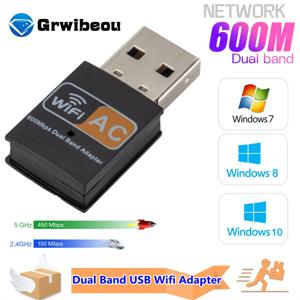 듀얼 밴드 USB 와이파이 어댑터, 블루투스 802.11ac 미니 와이파이 동글, 휴대용 네트워크 카드, 2.4G, 5GHz 무선 카드, PC, 노트북, 600Mbps