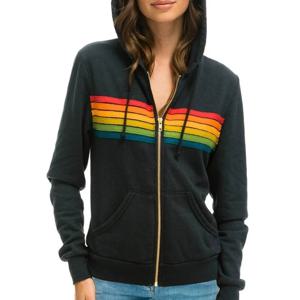 Donsignet Women Hoodies Coat 2021 새로운 여성 캐주얼 레인보우 후드 티 스웨터 패션 지퍼 업 스트라이프 후드