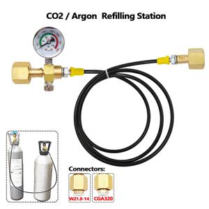 아르곤 CO2 리필 스테이션 충전 어댑터, 소형 용접 탱크, 1.5 미터 W 소프트 호스, 250bar 게이지 G5/8,W21.8-14,CGA320