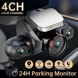 TiESFONG 360 블랙박스 4CH GPS 대시 캠 자동차 용 M8S 4*1080P WiFi 비디오 레코더, 24 시간 주차 모니터 및 최대 256GB 지원, IR 야간 투시경, (64GB 카드 포함)