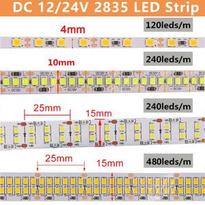 12V 24V Led 스트립 조명 SMD 2835 5M 600/1200/2400 Leds 고휘도 유연한 LED 로프 리본 테이프, 흰색/따뜻한 흰색/내추럴 화이트