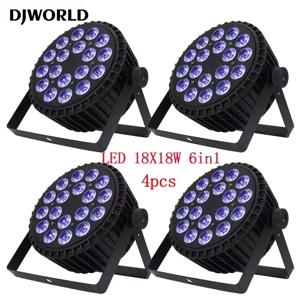 DJWORLD 알루미늄 합금 LED 무대 조명, DMX512 DJ 장비, 디스코 파티 조명, 18x18W RGBWA + UV 6in 1 파 라이트, 4 개