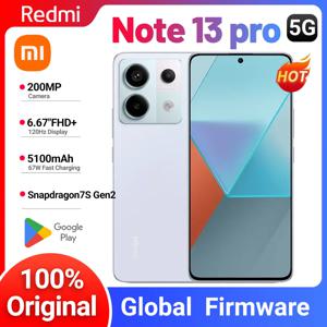 샤오미 레드미 노트 13 프로 5G, 글로벌 롬, 스냅드래곤 7s Gen 2, 6.67 인치 화면, 200MP + 16MP 카메라, 5100mAh 배터리, 67W, 128GB, 256GB, 512GB