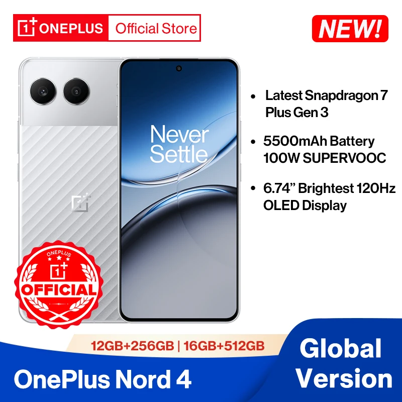 OnePlus Nord 4 글로벌 버전, Snapdragon 7 Plus Gen 3 Sony 50MP 메인 카메라, 5500mAh 배터리, 100W SUPERVOOC 충전, 월드 프리미어