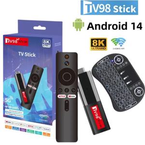 TV98 ATV 미니 TV 스틱 안드로이드 14 H618 2.4G 5G 와이파이 지원 OTA 8K 미디어 플레이어 TV 수신기 BT5.0 2GB 16GB 음성 원격 TV 박스