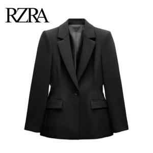 RZRA2024 가을 및 겨울 여성용 블랙 라펠 긴팔 어깨 패드 슬림 세트 재킷, 전문 올매치 신제품