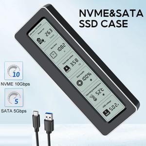 M.2 NVME NGFF 듀얼 프로토콜 SSD 인클로저, 디스플레이 스크린 포함, USB C 타입 SSD 어댑터, NVME PCIE NGFF SATA SSD 디스크 박스용 ,M.2 NVME/NGFF Dual Protocol SSD Enclosure with Display Screen USB Type C SSD Adapter for NVME PCIE NGFF SATA SSD Disk Box