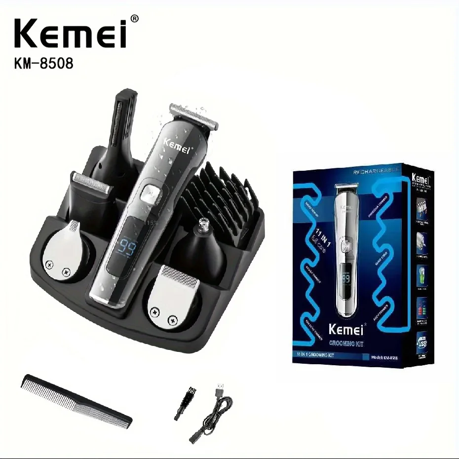 Kemei 남성용 전문 다기능 수염 헤어 트리머, 방수 6 in 1 이발기, 전기 면도기, 그루밍 키트 KM-8508